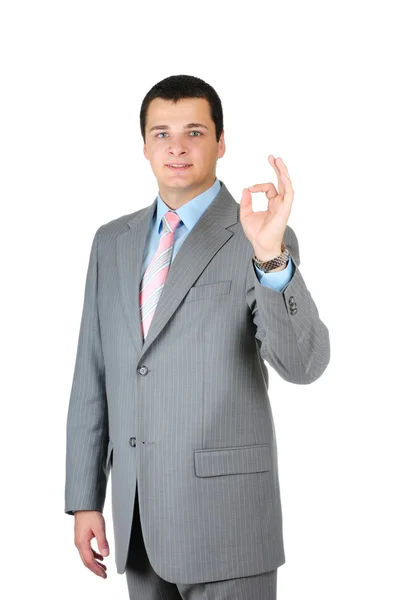 Happy smiling cheerful young business man with okay gesture — Stock Photo, Image