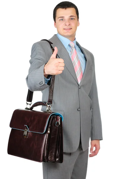 Businessman thumb up isolated on white background — Stock Photo, Image