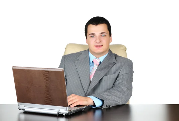 Vrolijke zakenman op witte achtergrond — Stockfoto