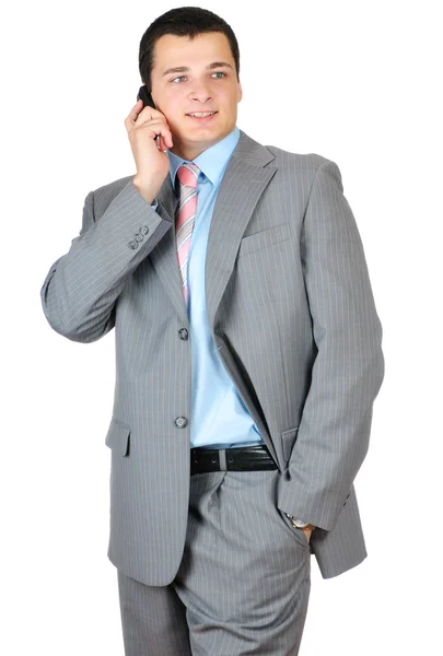 Businessman talking with cell phone isolated on white background — Stock Photo, Image