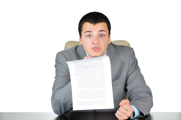 Wütender Geschäftsmann bei der Arbeit isoliert auf weißem Hintergrund — Stockfoto