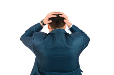 yakışıklı işadamı geri tutarak başını elleri ile ayakta