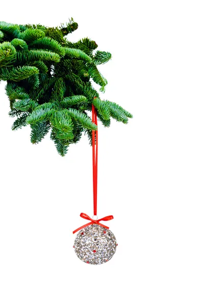 Pine branches and Christmas ornaments — Stock Photo, Image