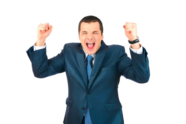 Portrait of happy young business man, over white background — Stock Photo, Image