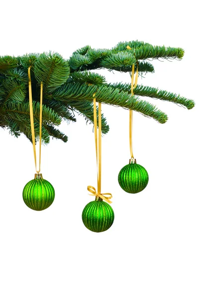 Pine grenar och christmas ornament — Stockfoto