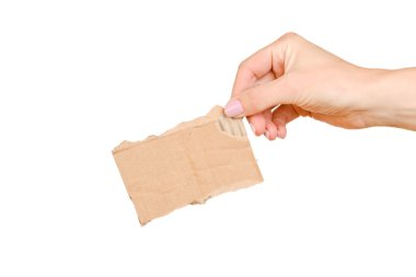 elinde beyaz arka plan üzerinde izole karton kartı