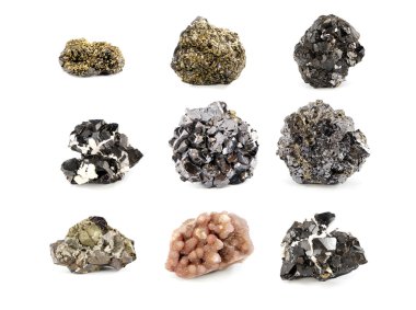 izole üzerinde beyaz Cevher mineralleri ayarla