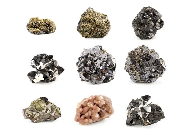 Ore minerals set isolated on white — Stock Photo, Image