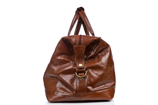 Sac cuir vintage marron sur fond blanc — Photo