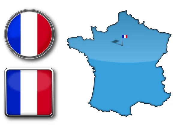 矢量地图和法国国旗 — 图库矢量图片