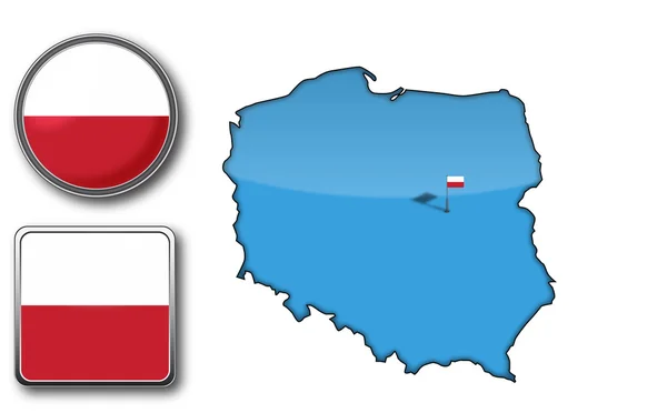Vector χάρτη και σημαία της Πολωνίας — Διανυσματικό Αρχείο