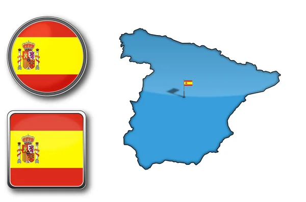Mappa e bandiera vettoriale della Spagna — Vettoriale Stock