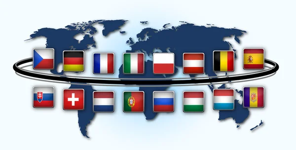 Mapa del mundo con banderas nacionales — Foto de Stock