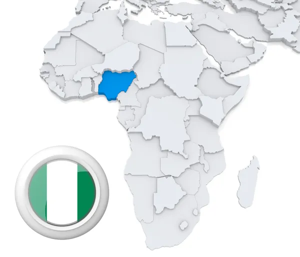尼日利亚在非洲地图上 — 图库照片