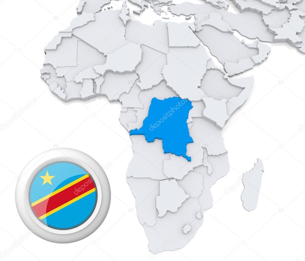 Democratic republic of Congo on Africa map