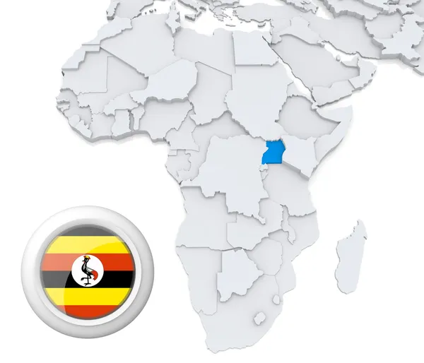 Uganda na mapę Afryki — Zdjęcie stockowe