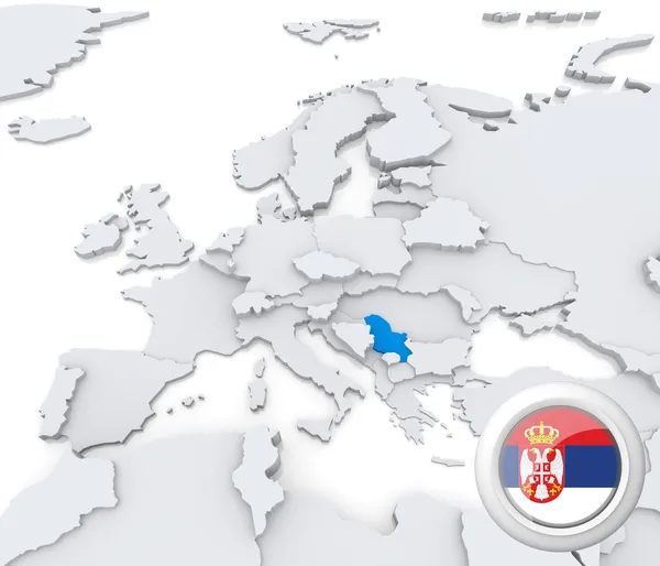 Srbsko na mapě Evropy — Stock fotografie