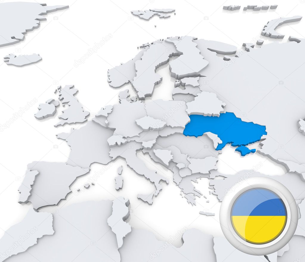 Ukraine on map of Europe