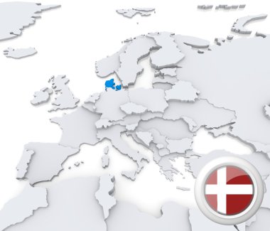 Danimarka Avrupa haritası üzerinde