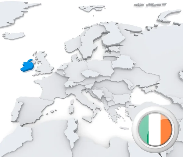 爱尔兰在欧洲的地图上 — 图库照片
