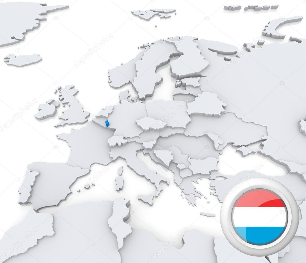Luxembourg on map of Europe