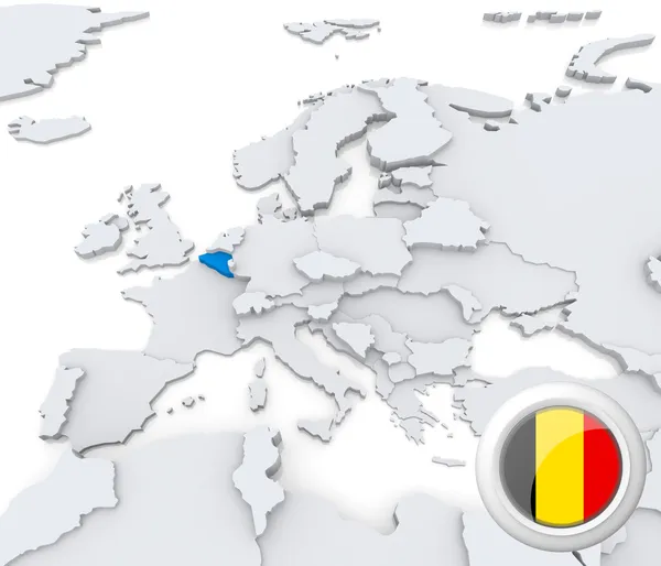 比利时在欧洲的地图上 — 图库照片
