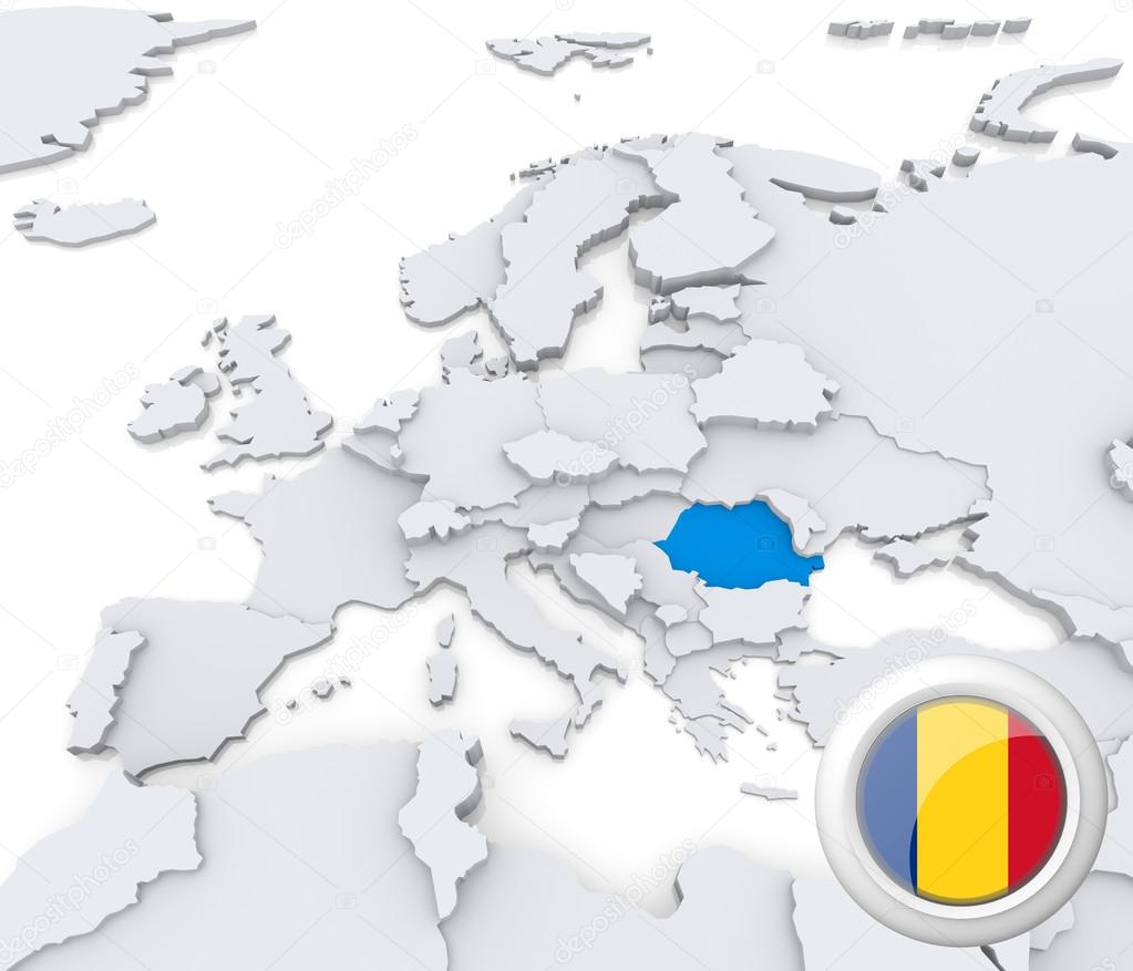 Romania on map of Europe