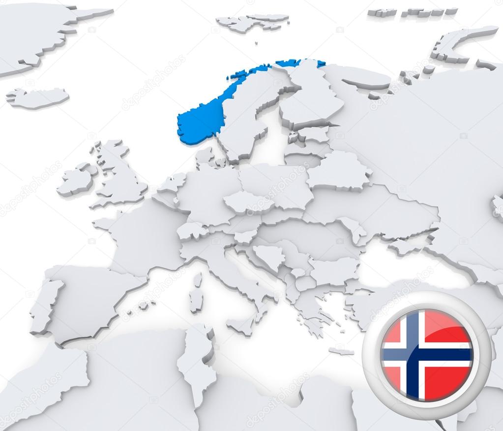 Norway on map of Europe