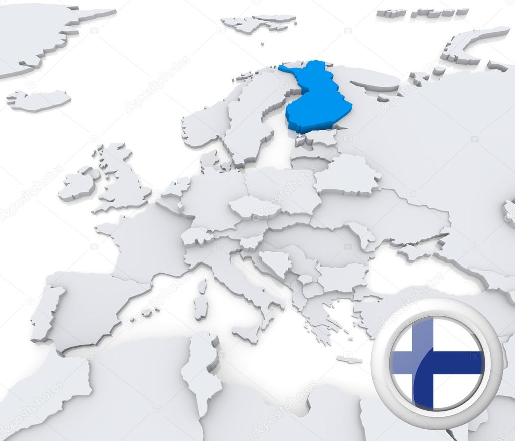 Finland on map of Europe