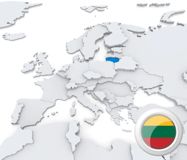 Lituania en el mapa de Europa —  Fotos de Stock