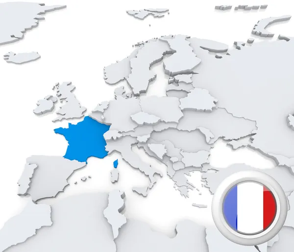Francja na mapie Europy — Zdjęcie stockowe