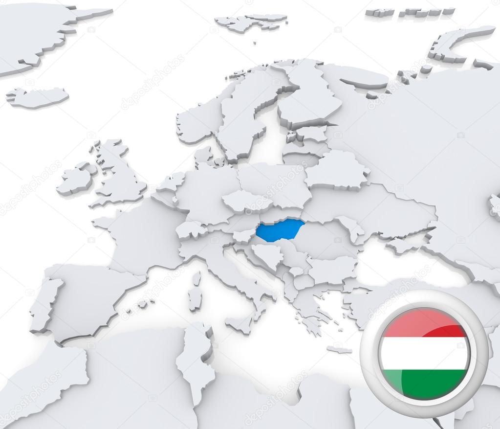 Hungary on map of Europe
