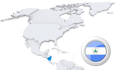 Nikaragua üzerinde Kuzey Amerika Haritası