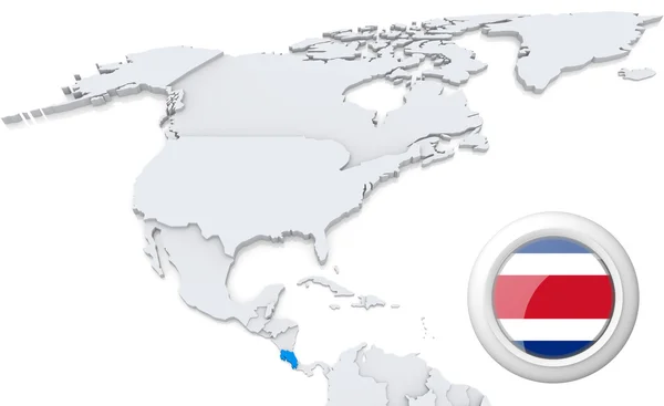 Costa Rica auf einer Karte von Nordamerika — Stockfoto