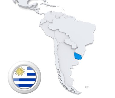 Uruguay-Güney Amerika haritası üzerinde