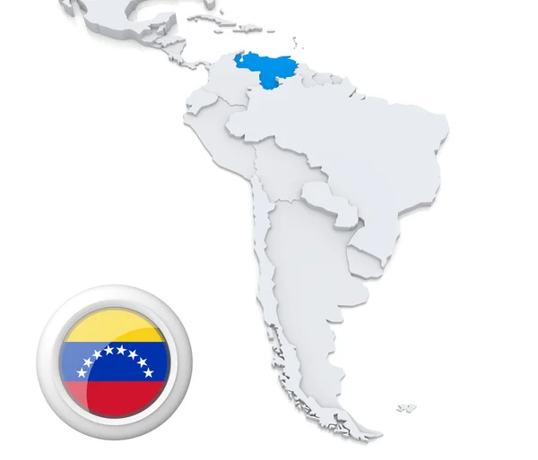 委内瑞拉在南美洲的地图上 — 图库照片