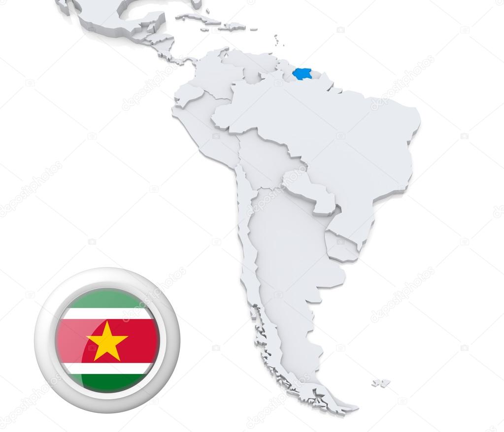 Suriname on a map of South America