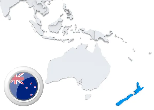 Mapa Nového Zélandu s národní vlajkou — Stock fotografie