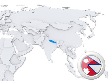 Asya Haritası üzerinde Nepal