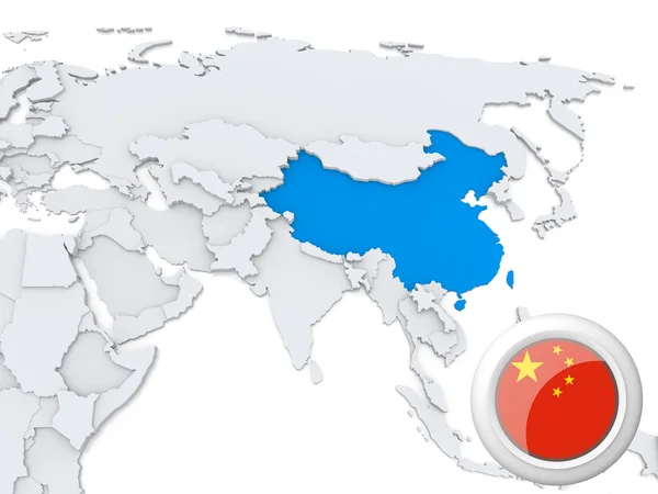 China auf der Karte von Asien — Stockfoto