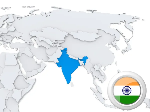 Indien på karta över Asien — Stockfoto