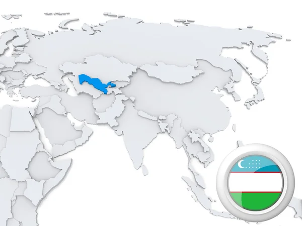 Uzbekistan on map of Asia — Stock Photo, Image