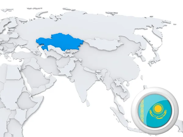 Kazakstan på karta över Asien — Stockfoto