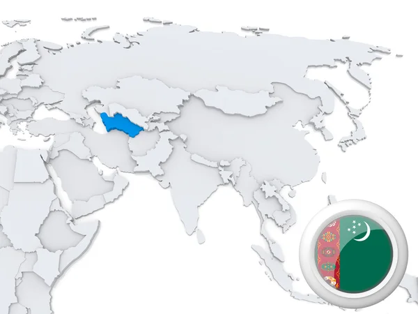 Turkmenistán na mapě Asie — Stock fotografie