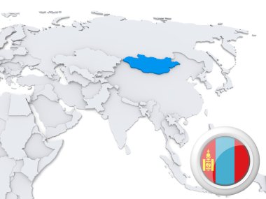 Mongolia on map of Asia
