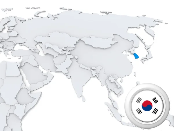 South Korea on map of Asia — Stock Photo, Image