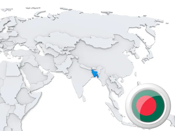孟加拉国在亚洲地图上 — 图库照片
