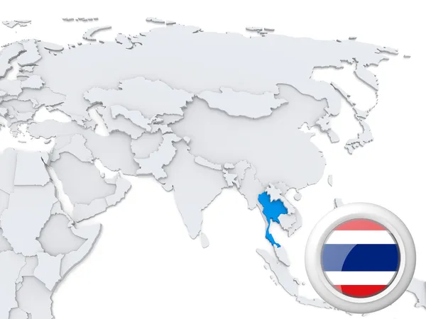 Tajlandia na mapie miasta Azji — Zdjęcie stockowe