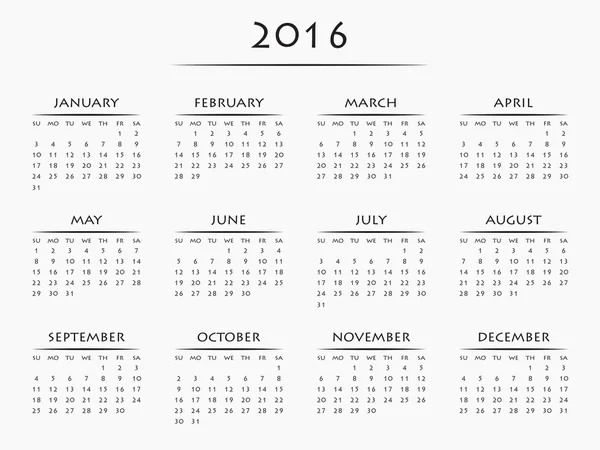 Kalender voor het jaar van 2016 — Stockfoto