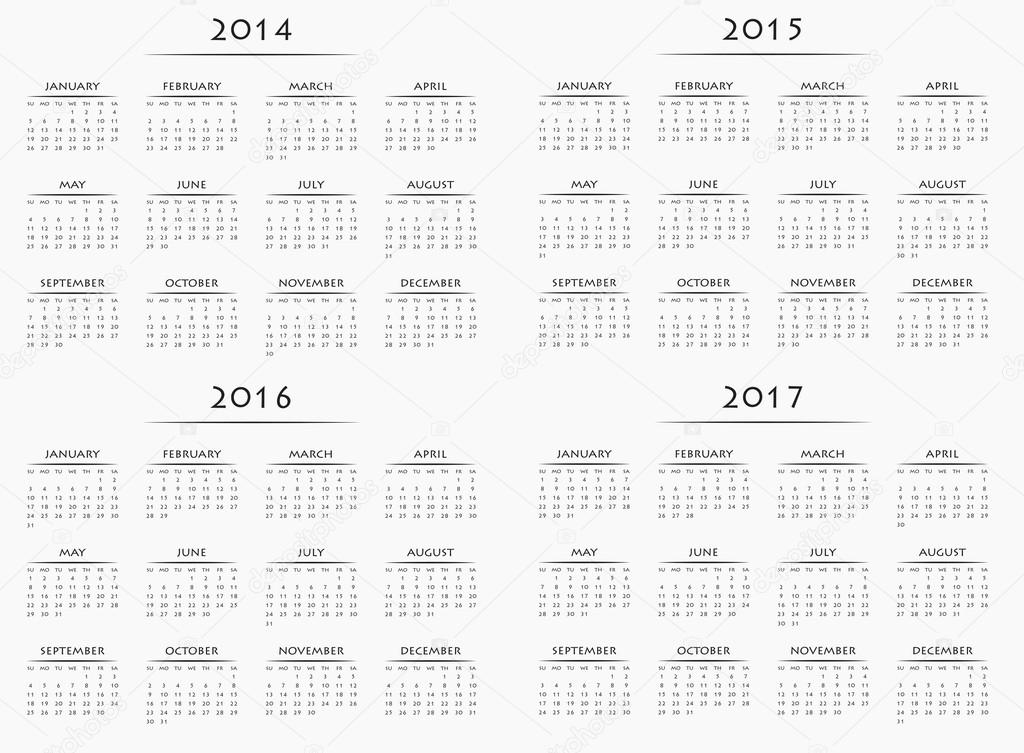 Calendar for years 2014-2017